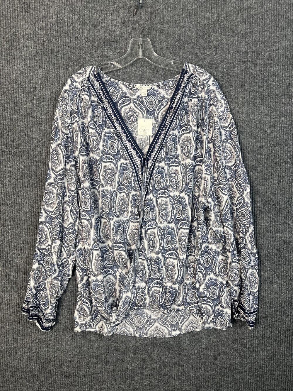 Cato Blouse Womens Plus 26/28W Floral Paisley V Neck Long Sleeve Spring Romance